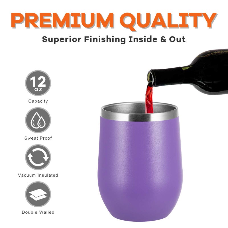 COMOOO Stainless Steel Wine Tumbler Bulk with Lid and Straw 12oz Double Wall Vacuum Insulated Travel Tumbler Cup Stemless for Hot and Cold Drinks, Coffee, Wine, Cocktails (Light Purple, 8 Pack) - Image 4